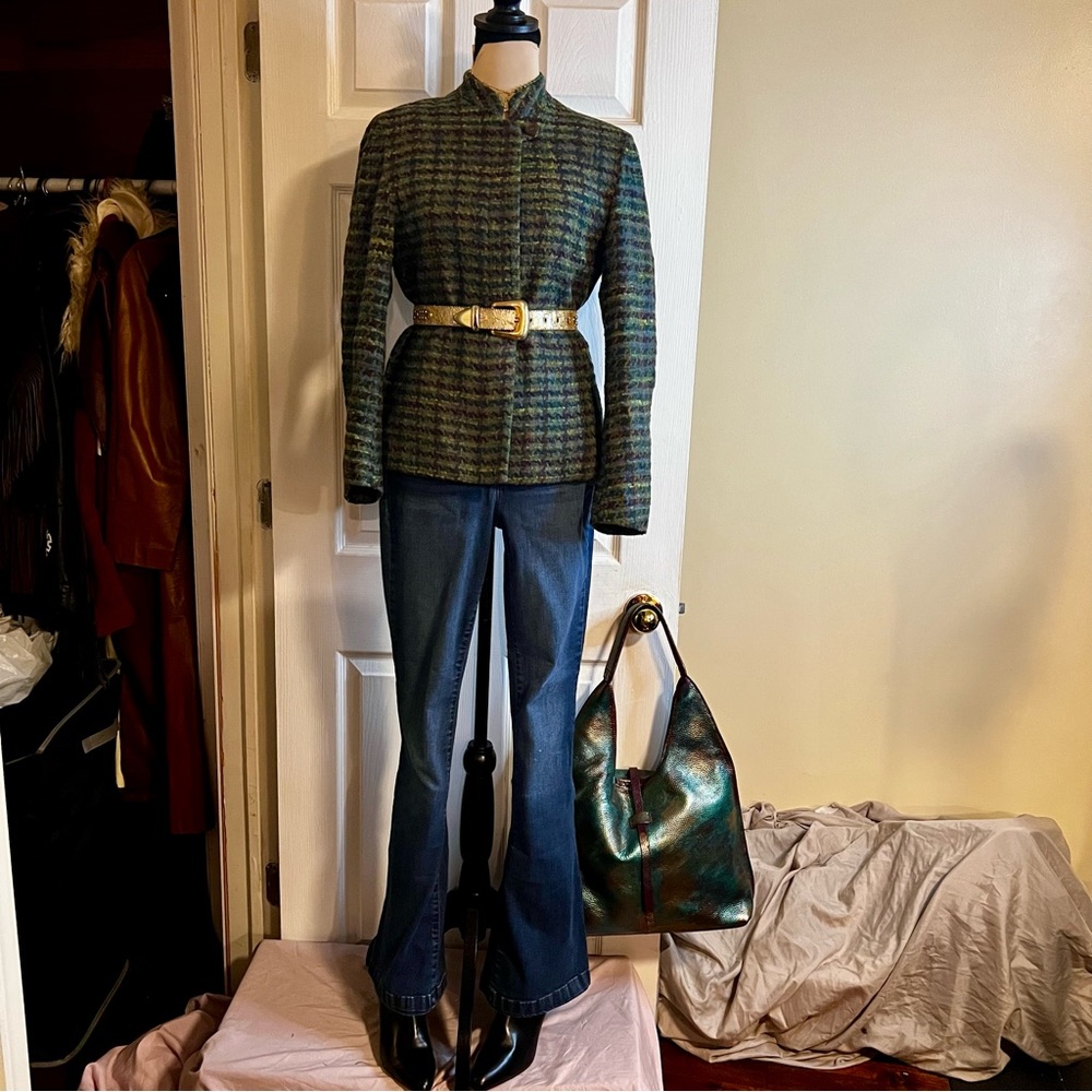 Vintage Ann Freedberg Tweed Houndstooth Wool Preppy Chic Minimalist Jacket 4